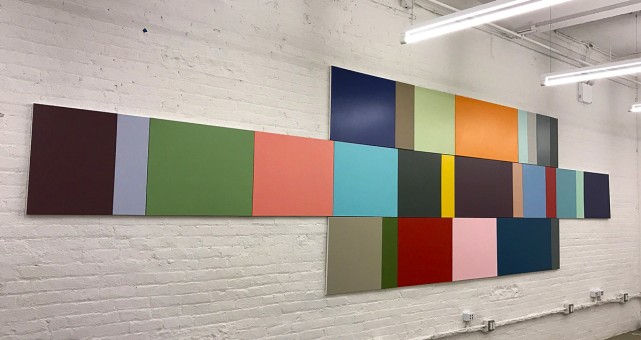 <p style="font-size:13px;"><em>Data Center #11,</em> 2016 | Installation (28 panels composition)</p><p style="text-align:center;">Acrylic on Canvas.  | 6 x 24 ft. / 72 x 285 in.</p>
